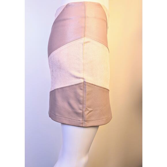 NEW She & Sky Miniskirt Small Dusty Pink Stripe Faux Leather Suede Colorblock - Picture 4 of 6